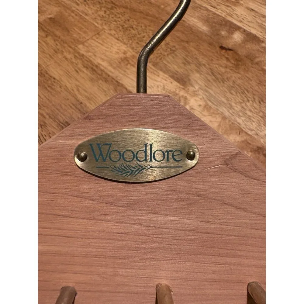 WOODLORE Wooden Cedar Tie‎ And Belt Hanger Closet Organizer - Brass Hooks & Pegs